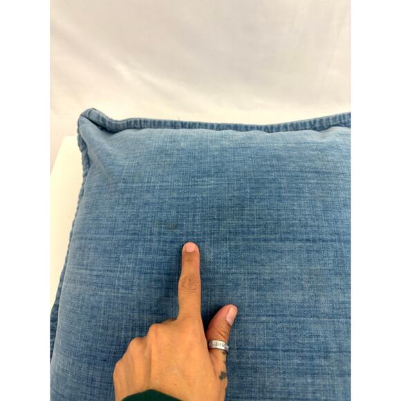 Pottery Barn Blue Denim Decorative Pillow 100% Cotton 20" x 20" Down Feathers - Picture 4 of 11